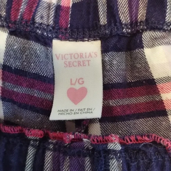 Victoria's Secret PJ Set Size L Flannel Pink Purple Pockets On Top - Picture 9 of 10